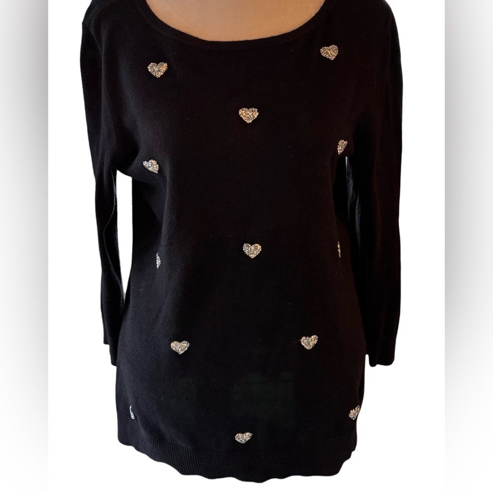 Elle Long Sleeved Sweater Embellished With Adorable 1” Faux Crystal Hear…